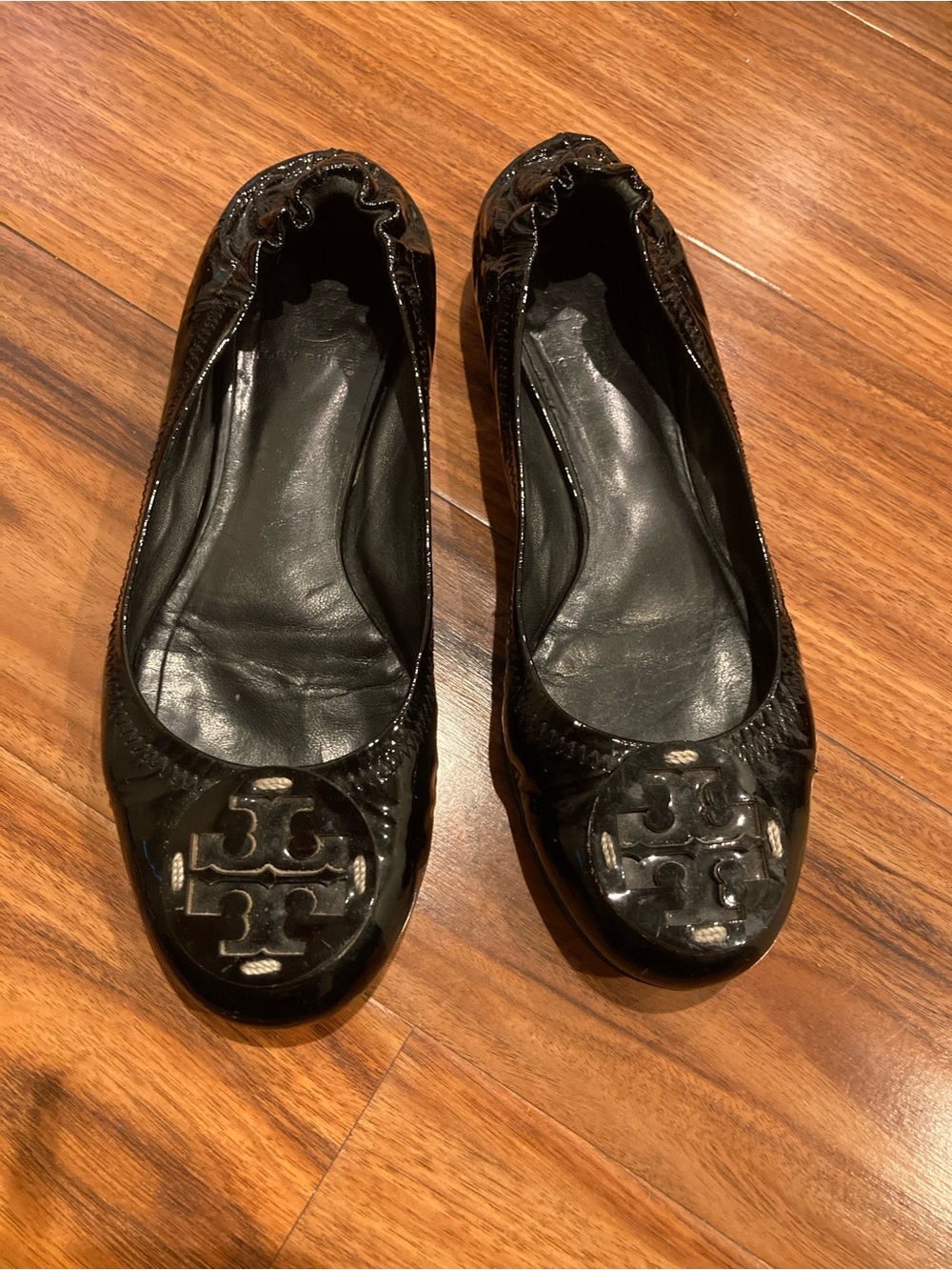 Tory Burch Black Patent Leather Reva Ballet Flats Women's Size 7 Slip On